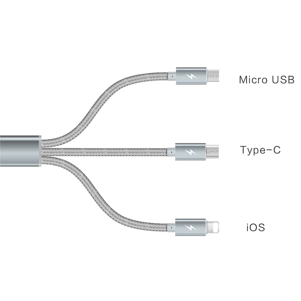 3 IN 1 USB CHARGING CORDS NYLON METAL BRAID DATA SYNC 1.2M