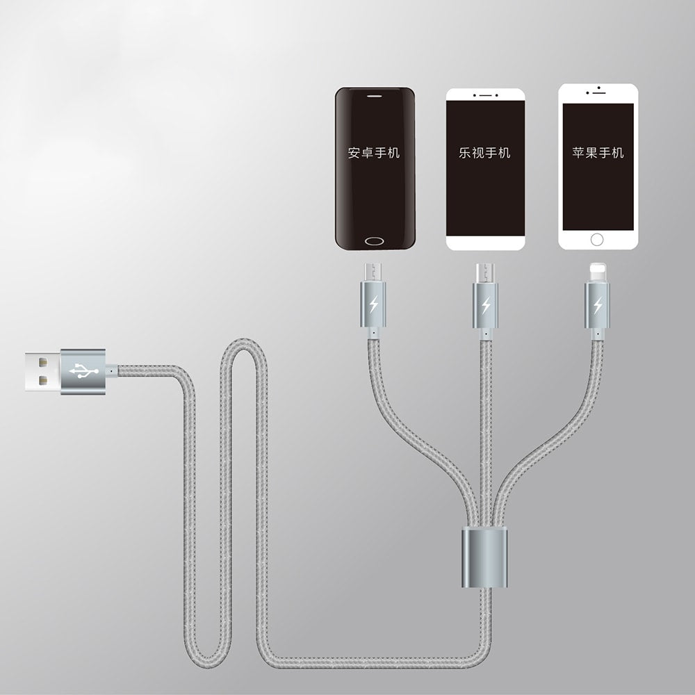 3 IN 1 USB CHARGING CORDS NYLON METAL BRAID DATA SYNC 1.2M